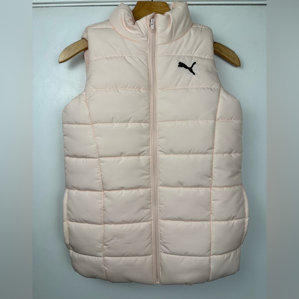 PUMA Youth Medium 10/12 Peach Pink Puffer Vest Quilted Zip Up Jacket 1333175